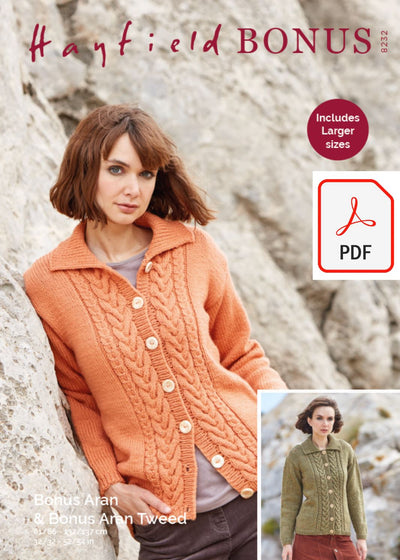 Hayfield 8232 Ladies Cardigan in Bonus Aran Tweed & Bonus Aran (PDF) Knit in a Box