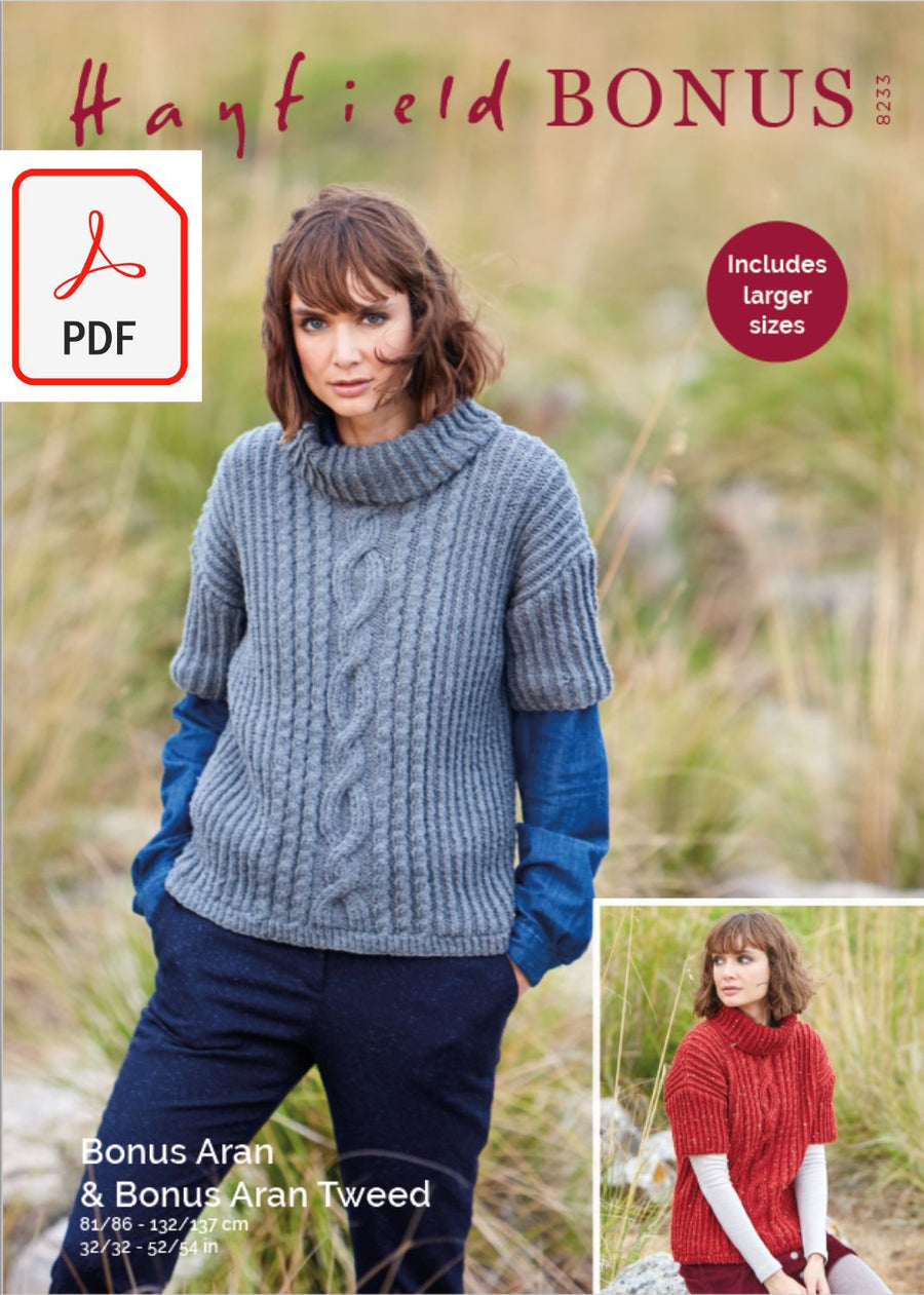 Hayfield 8233 Ladies Sweater in Bonus Aran Tweed & Bonus Aran (PDF) Knit in a Box 