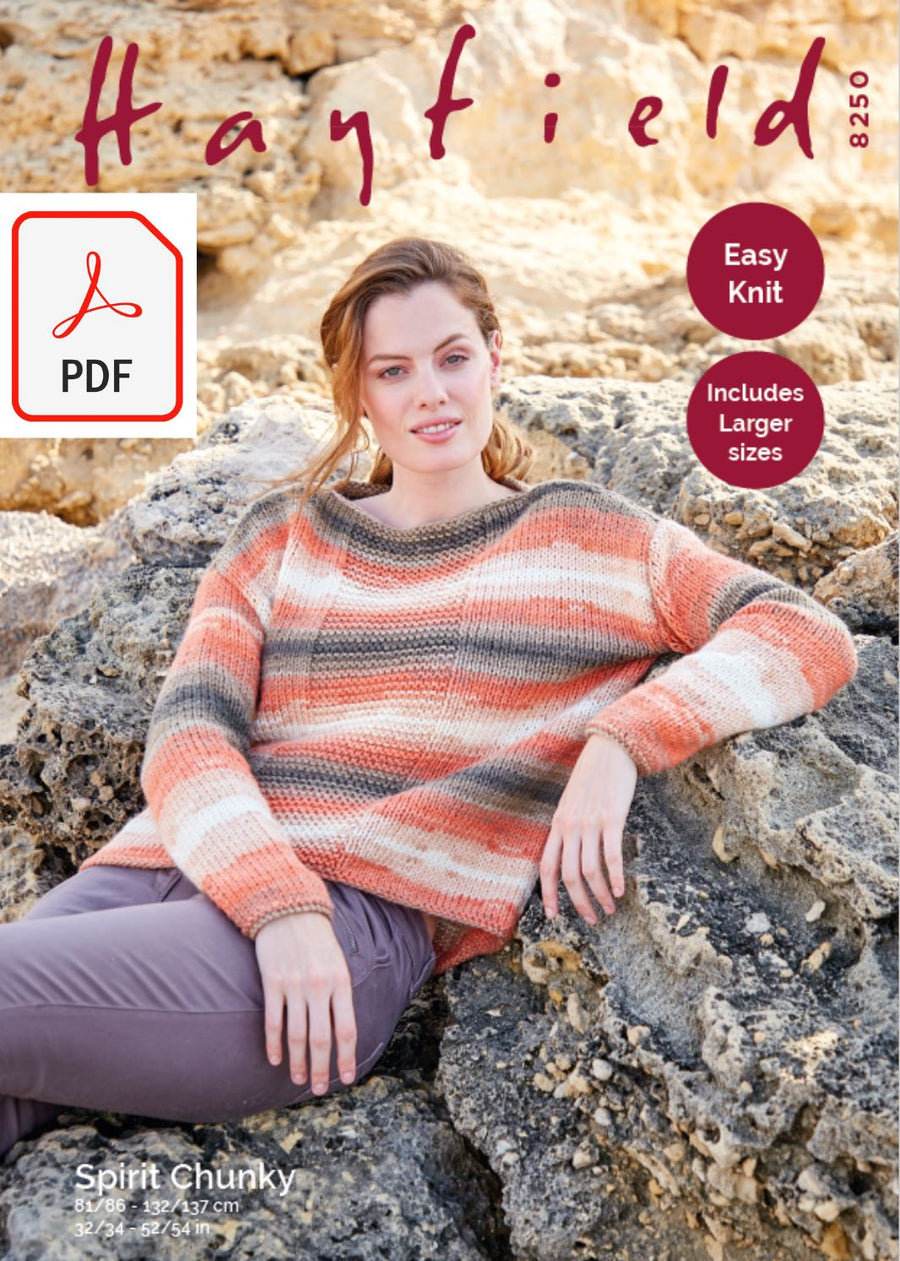Hayfield 8250 Ladies Sweater in Spirit Chunky (PDF) Knit in a Box 