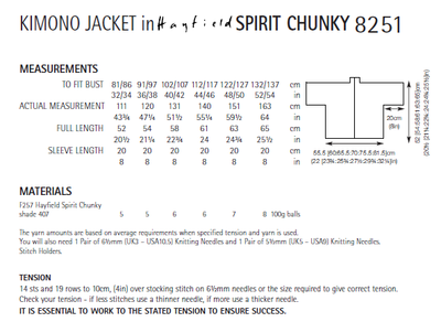 Hayfield 8251 Kimono Jacket in Spirit Chunky (PDF) Knit in a Box