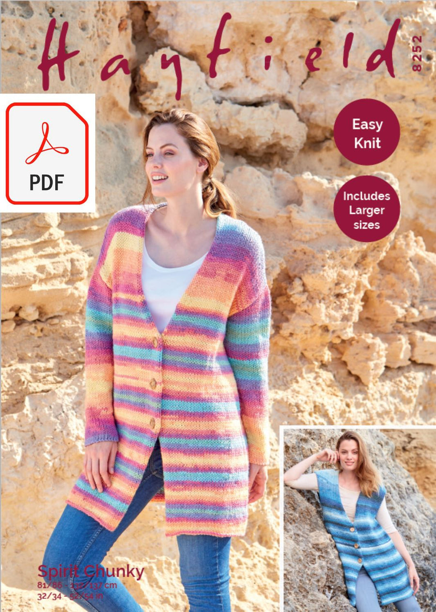 Hayfield 8252 Ladies Waistcoat & Jacket in Spirit Chunky (PDF) Knit in a Box 