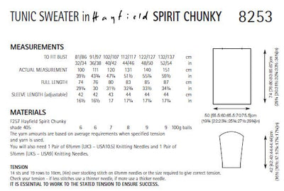 Hayfield 8253 Ladies Tunic Sweater in Spirit Chunky (PDF) Knit in a Box