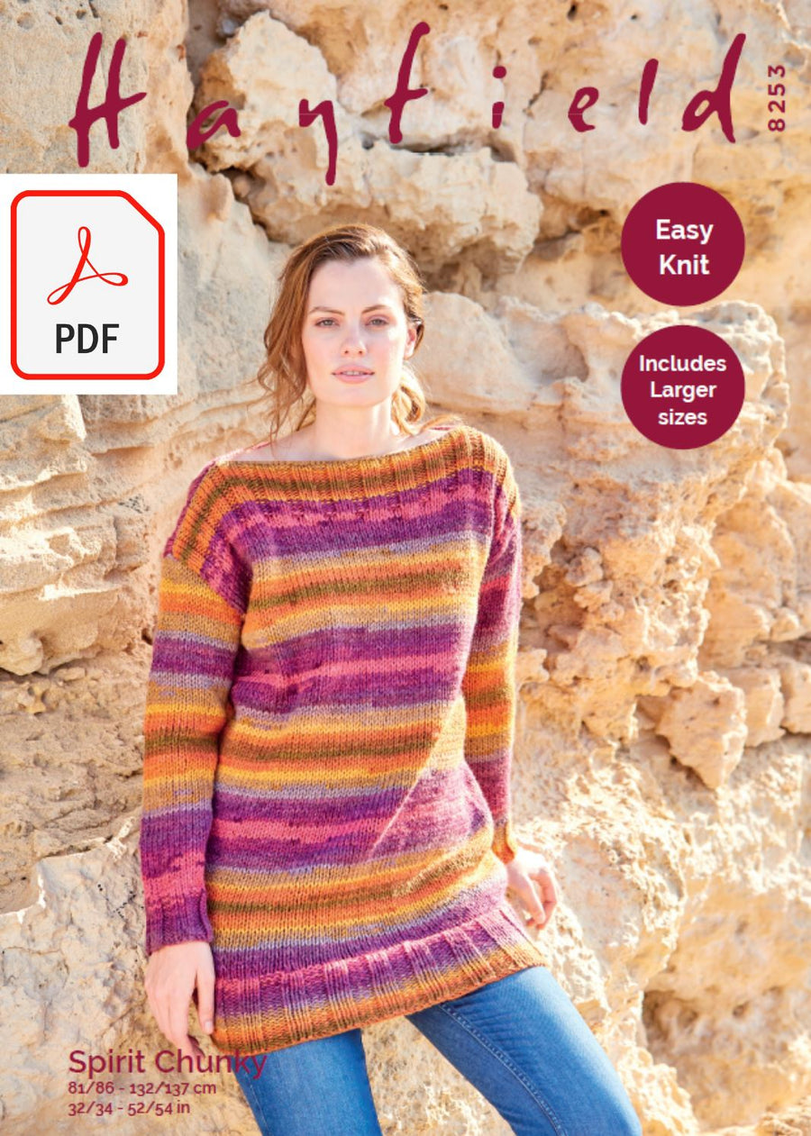 Hayfield 8253 Ladies Tunic Sweater in Spirit Chunky (PDF) Knit in a Box 