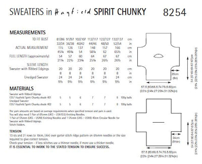 Hayfield 8254 Ladies Sweaters in Spirit Chunky (PDF) Knit in a Box