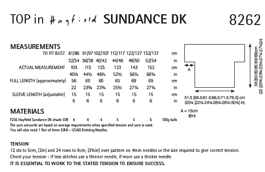 Hayfield 8262 Ladies Top in Sundance DK (PDF) Knit in a Box