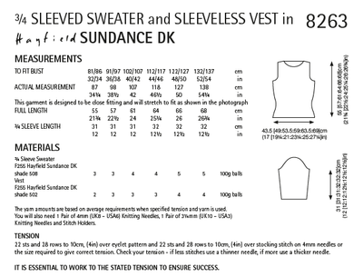 Hayfield 8263 Ladies 3/4 Sleeved Sweater & Sleeveless Vest in Sundance DK (PDF) Knit in a Box