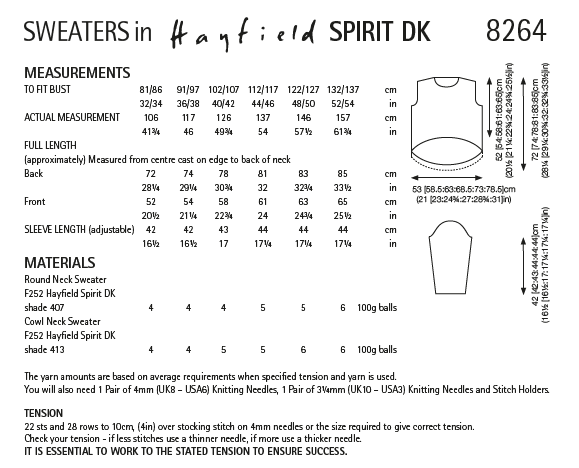Hayfield 8264 Ladies Sweaters in Spirit DK (PDF) Knit in a Box