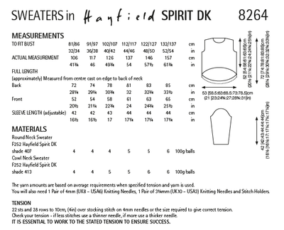 Hayfield 8264 Ladies Sweaters in Spirit DK (PDF) Knit in a Box