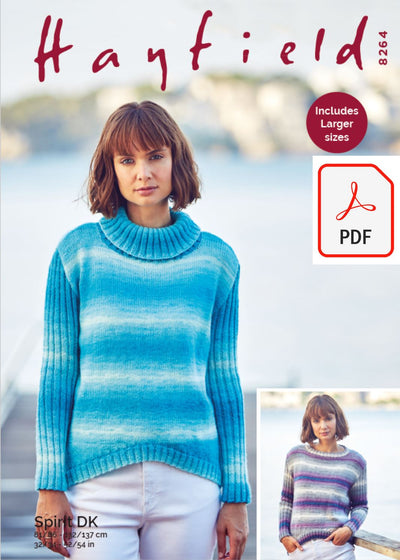 Hayfield 8264 Ladies Sweaters in Spirit DK (PDF) Knit in a Box