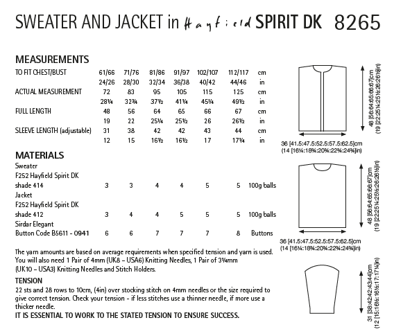 Hayfield 8265 Sweater & Jacket in Spirit DK (PDF) Knit in a Box