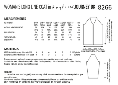 Hayfield 8266 Ladies Long Line Coat in Hayfield Journey DK (PDF) Knit in a Box