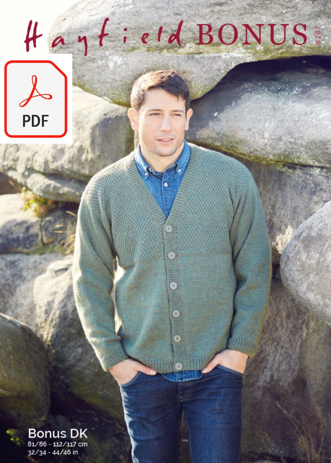 Hayfield 8287 Men's V Neck Cardigan in Hayfield Bonus DK (PDF) Knit in a Box