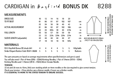 Hayfield 8288 Ladies Cardigan in Hayfield Bonus DK (PDF) Knit in a Box