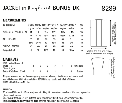 Hayfield 8289 Ladies Jacket in Hayfield Bonus DK (PDF) Knit in a Box