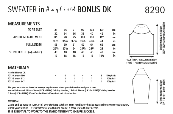 Hayfield 8290 Ladies Sweater in Hayfield Bonus DK (PDF) Knit in a Box
