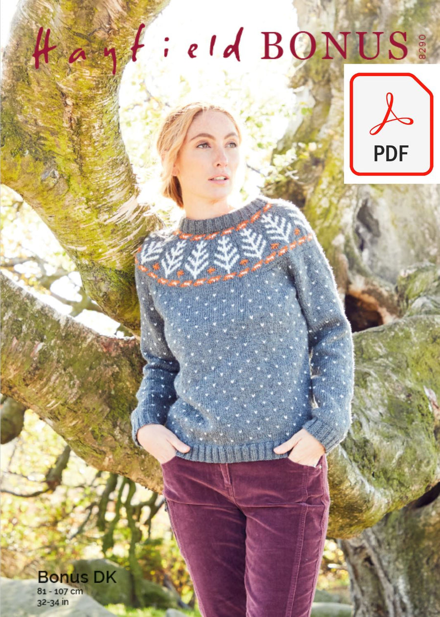 Hayfield 8290 Ladies Sweater in Hayfield Bonus DK (PDF) Knit in a Box 