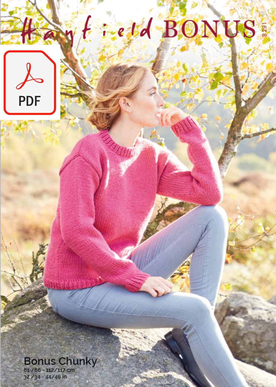 Hayfield 8291 Ladies Sweater in Hayfield Bonus Chunky (PDF) Knit in a Box 