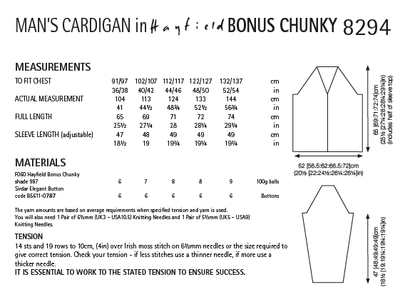 Hayfield 8294 Men's Cardigan in Hayfield Bonus Chunky (PDF) Knit in a Box