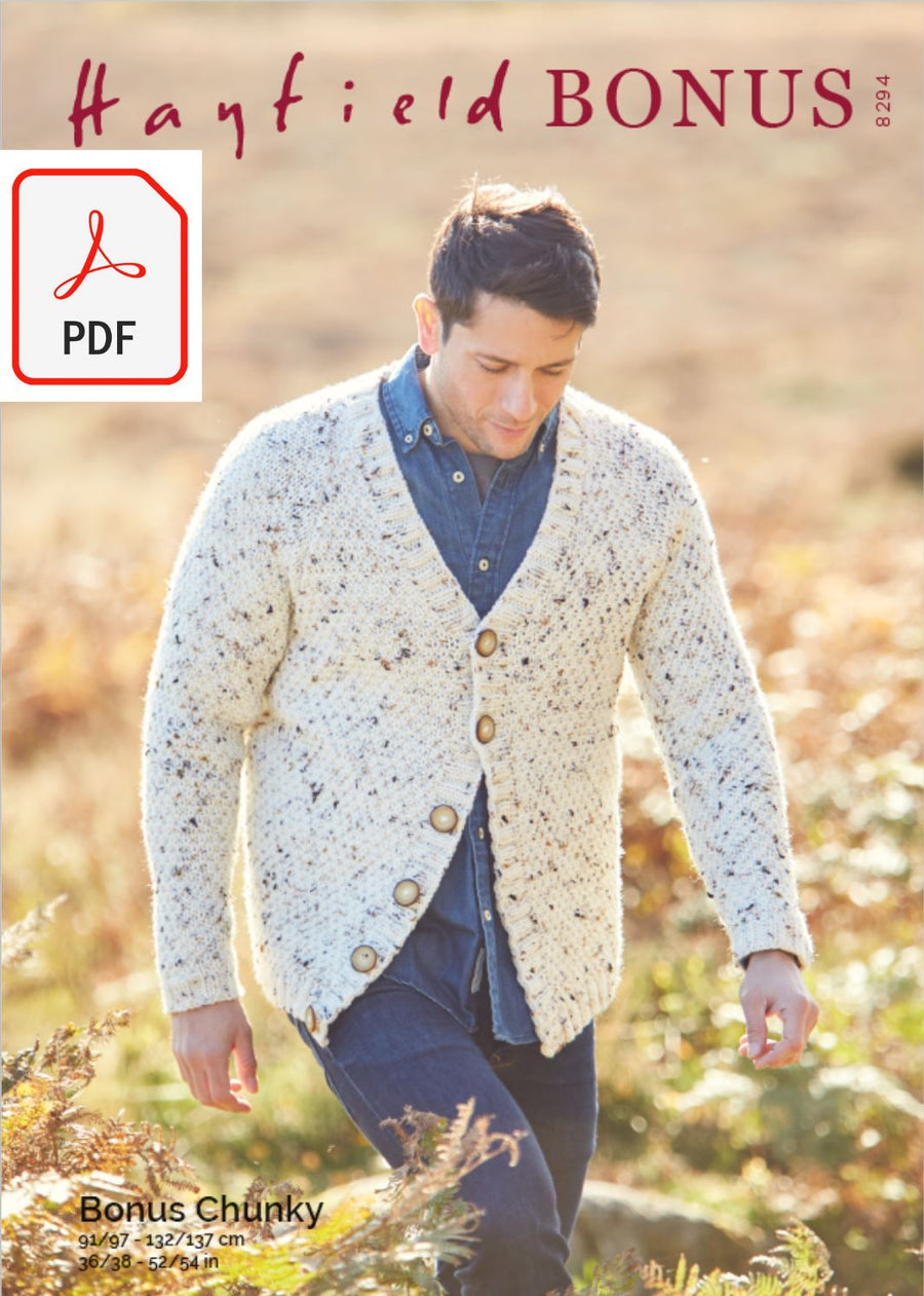 Hayfield 8294 Men's Cardigan in Hayfield Bonus Chunky (PDF) Knit in a Box 