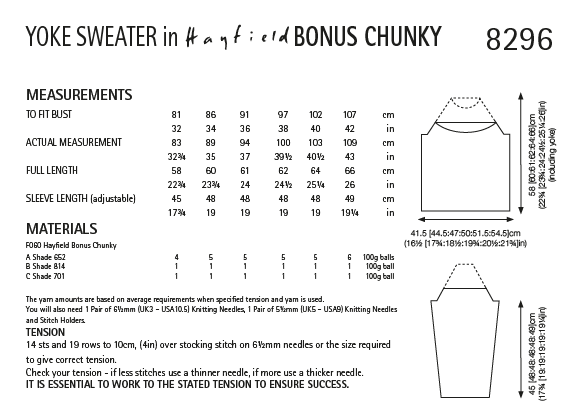 Hayfield 8296 Ladies Yoke Sweater in Hayfield Bonus Chunky (PDF) Knit in a Box