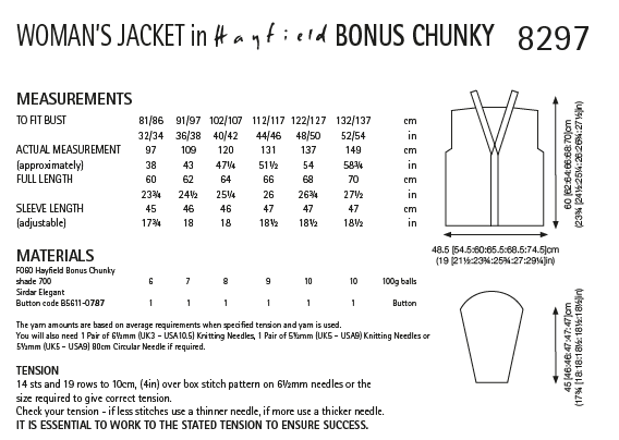 Hayfield 8297 Ladies Jacket in Hayfield Bonus Chunky (PDF) Knit in a Box
