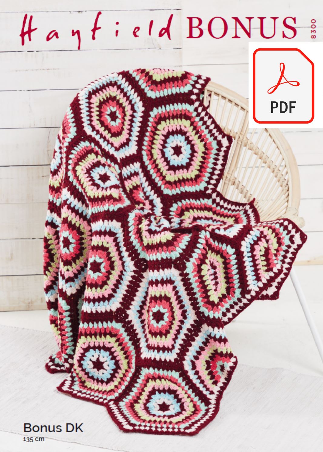 Hayfield 8300 Hexie Crochet Blanket in Bonus DK (PDF) Knit in a Box