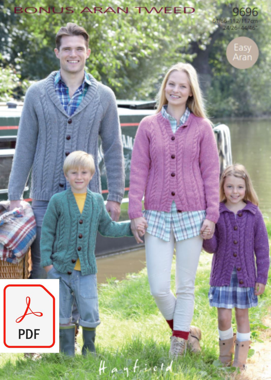 Hayfield 9696 Cardigans in Bonus Aran Tweed (PDF) Knit in a Box 