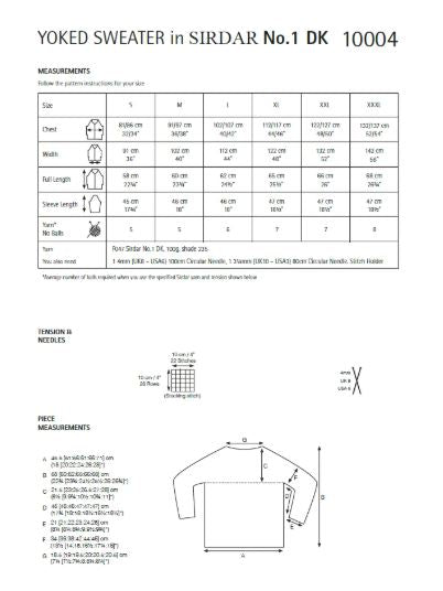 Sirdar 10004 Ladies Yoked Sweater in Sirdar No 1 DK (PDF) Knit in a Box