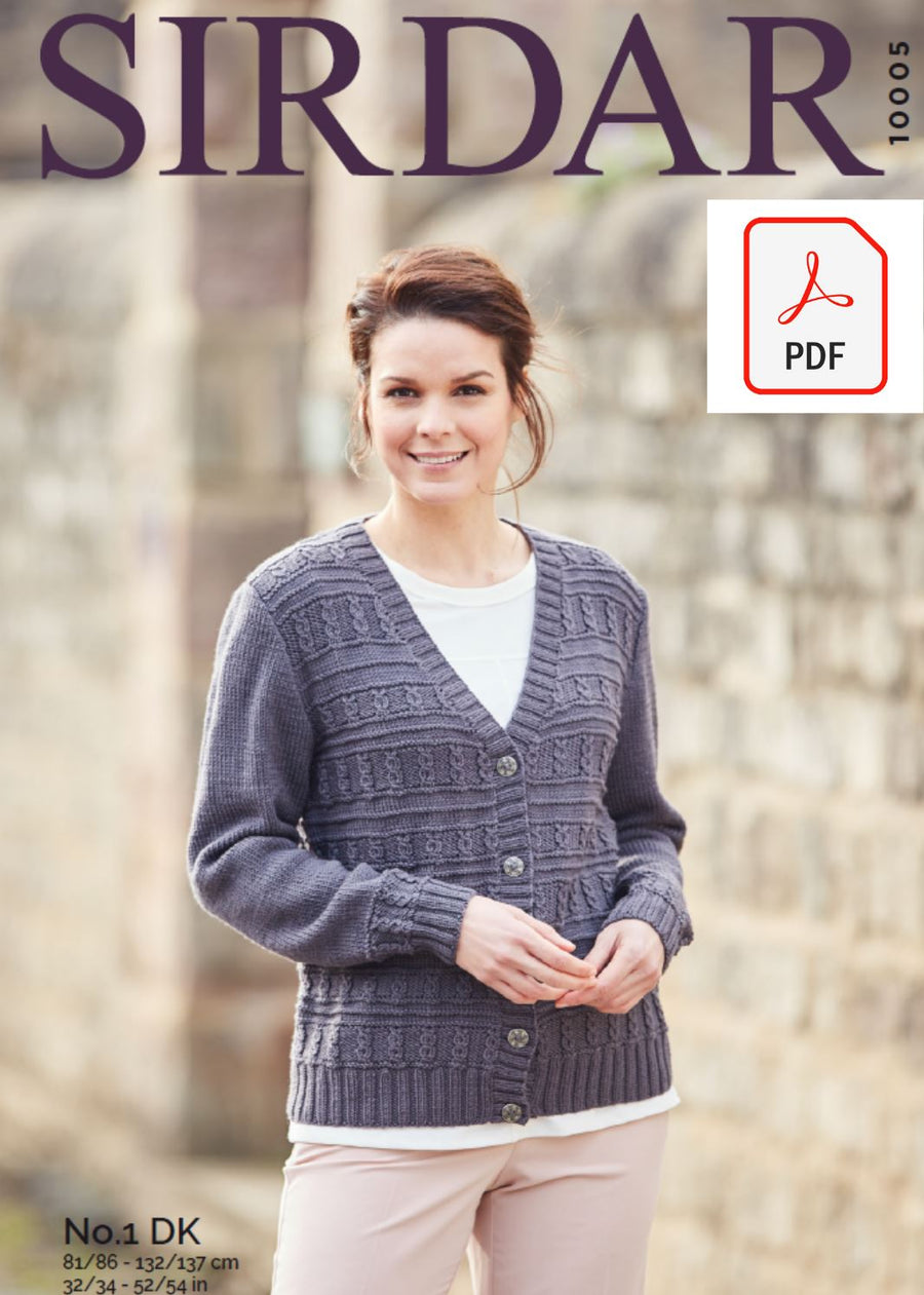 Sirdar 10005 Ladies Cardigan in Sirdar No 1DK (PDF) Knit in a Box 