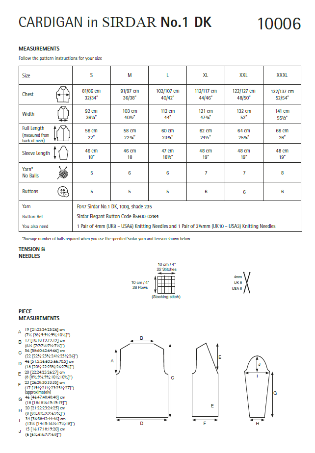 Sirdar 10006 Ladies Cardigan in Sirdar No 1 DK Knit in a Box