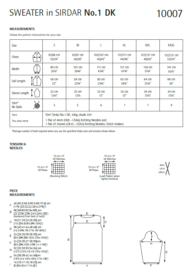 Sirdar 10007 Ladies Sweater in Sirdar No 1 DK (PDF) Knit in a Box