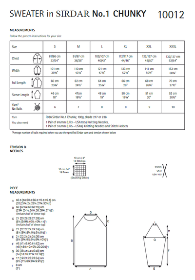 Sirdar 10012 Sweater in Sirdar No 1 Chunky (PDF) Knit in a Box