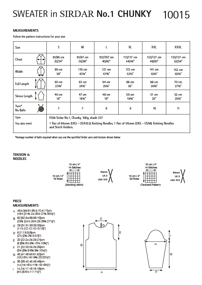 Sirdar 10015 Ladies Sweater in Sirdar No 1 Chunky (PDF) Knit in a Box