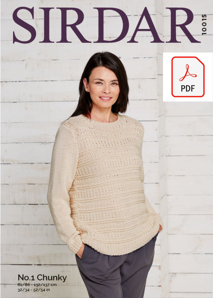 Sirdar 10015 Ladies Sweater in Sirdar No 1 Chunky (PDF) Knit in a Box 