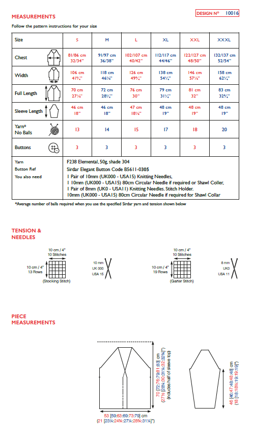 Sirdar 10016 Ladies Shawl Collared Cardigan in Sirdar Elemental Super Chunky (PDF) Knit in a Box