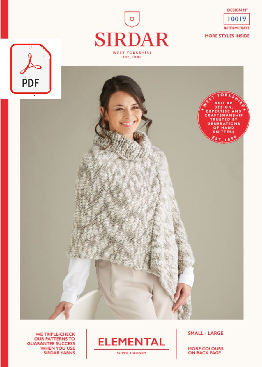 Sirdar 10019 Ladies Shawl in Sirdar Elemental Super Chunky (PDF) Knit in a Box 