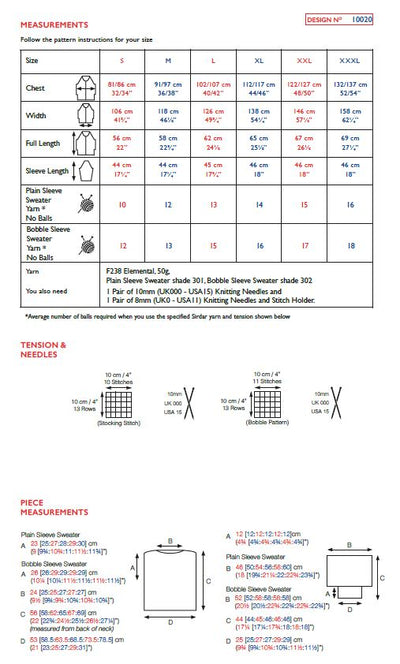 Sirdar 10020 Ladies Plain & Bobble Sleeve Sweater in Sirdar Elemental Super Chunky (PDF) Knit in a Box