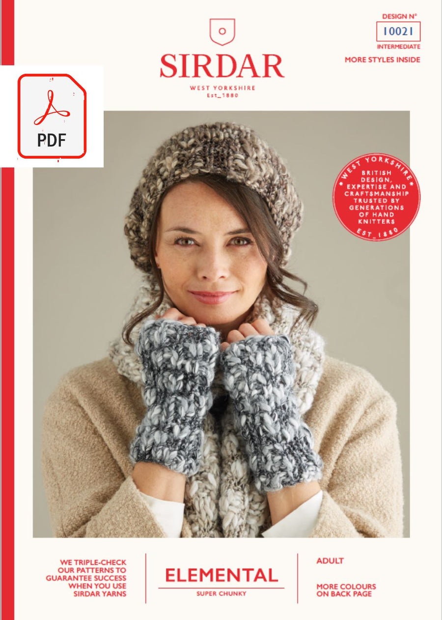 Sirdar 10021 Ladies Scarf & Slouchy Hat in Sirdar Elemental Super Chunky (PDF) Knit in a Box 