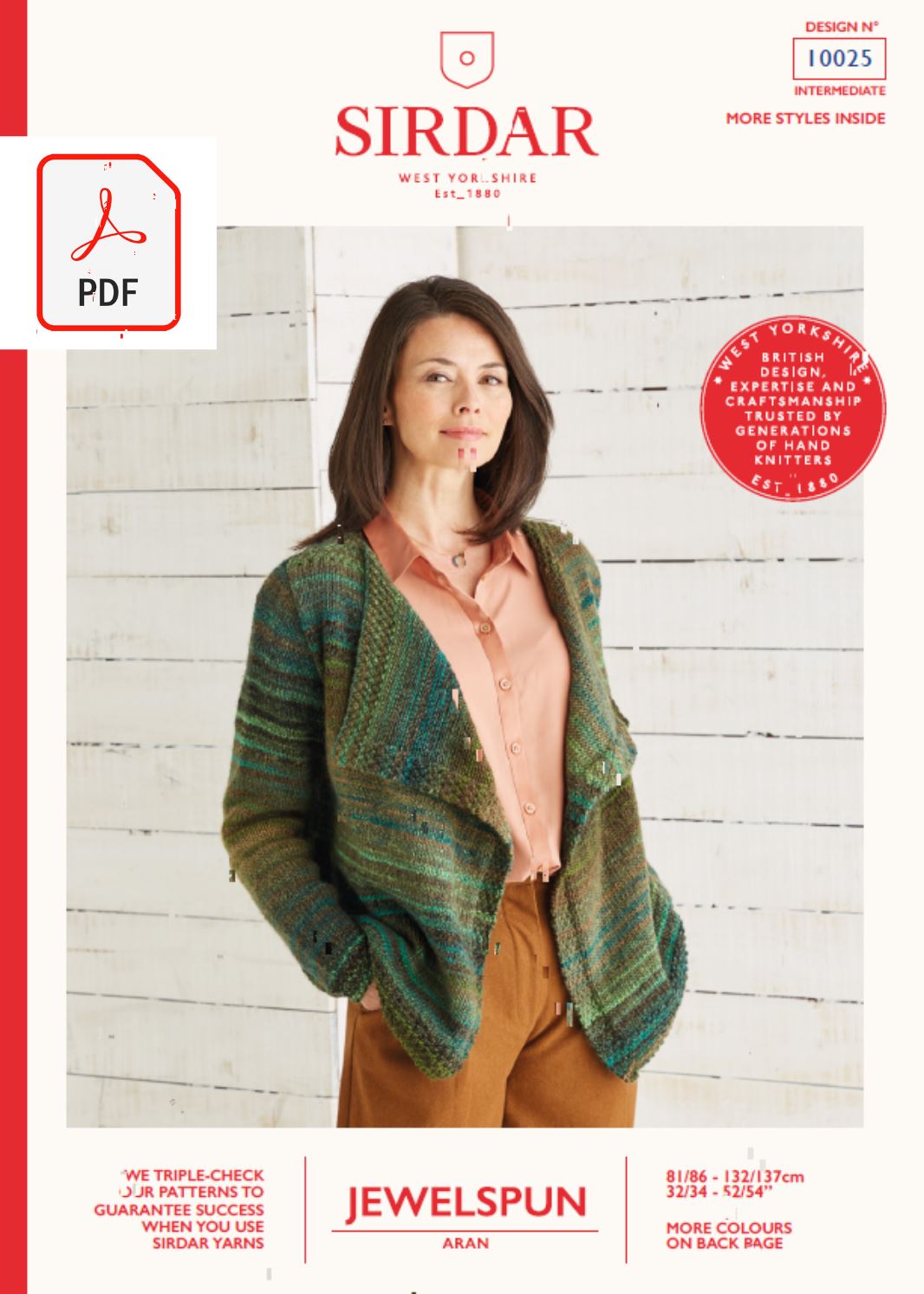 Sirdar 10025 Ladies Drape Cardigan in Sirdar Jewelspun Aran (PDF) Knit in a Box