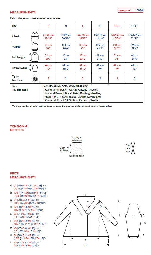 Sirdar 10026 Ladies Top Down Cardigan in Sirdar Jewelspun Aran (PDF) Knit in a Box