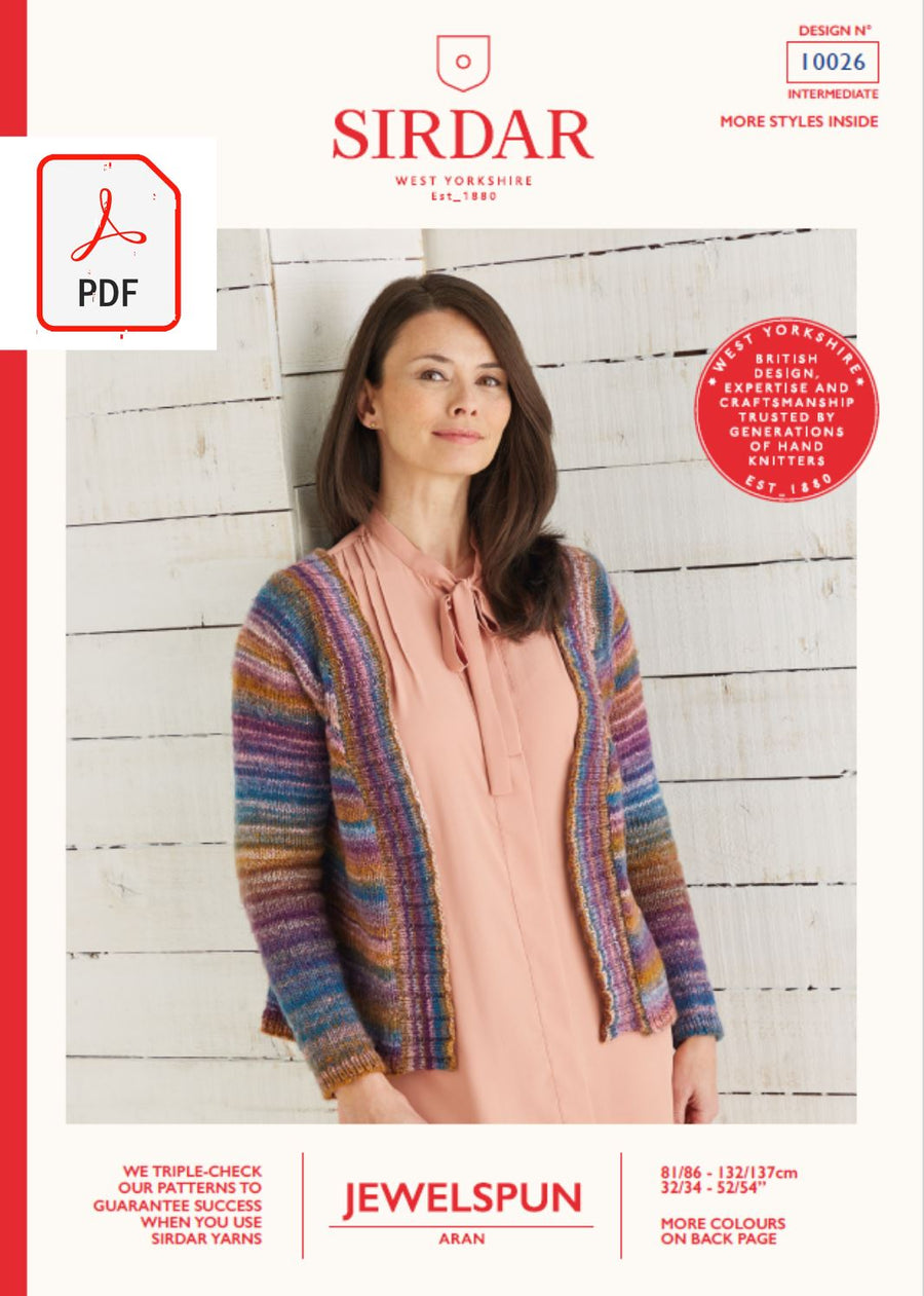 Sirdar 10026 Ladies Top Down Cardigan in Sirdar Jewelspun Aran (PDF) Knit in a Box 