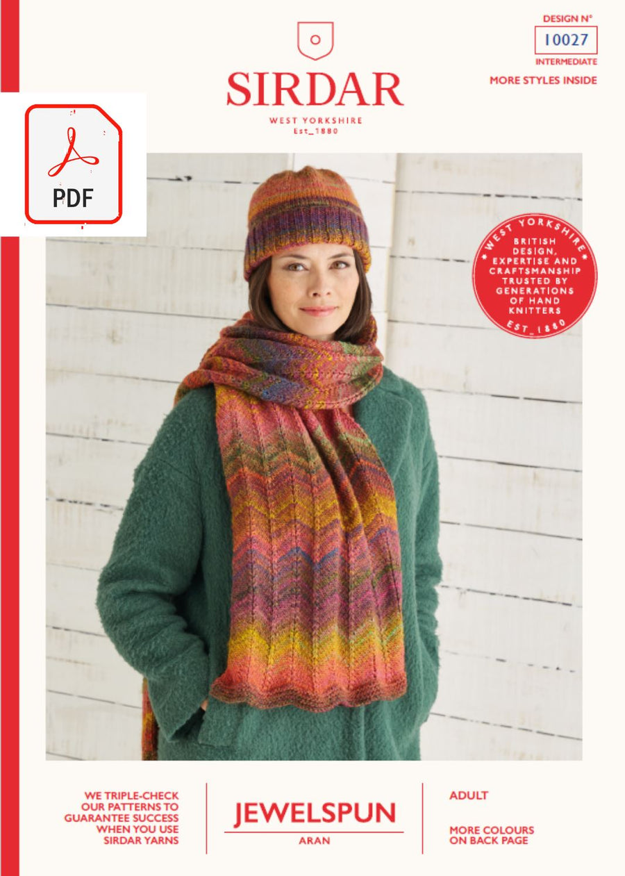 Sirdar 10027 Scarf & Hat in Sirdar Jewelspun Aran (PDF) Knit in a Box 