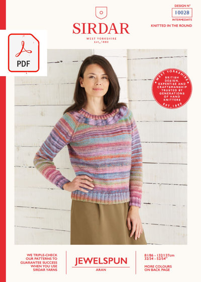 Sirdar 10028 Ladies Top Down Sweater in Sirdar Jewelspun Aran (PDF) Knit in a Box