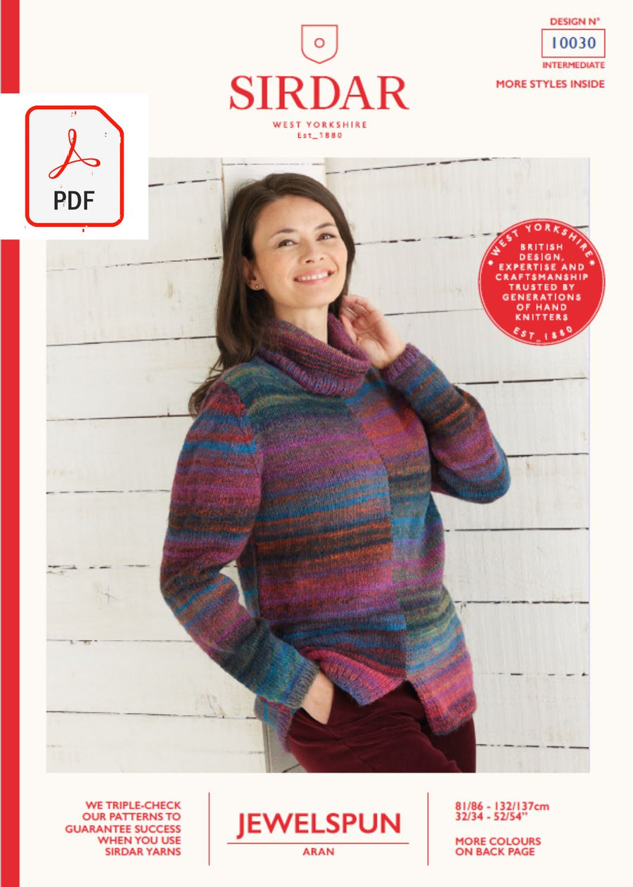 Sirdar 10030 Ladies 2 Tone Sweater in Sirdar Jewelspun Aran (PDF) Knit in a Box 