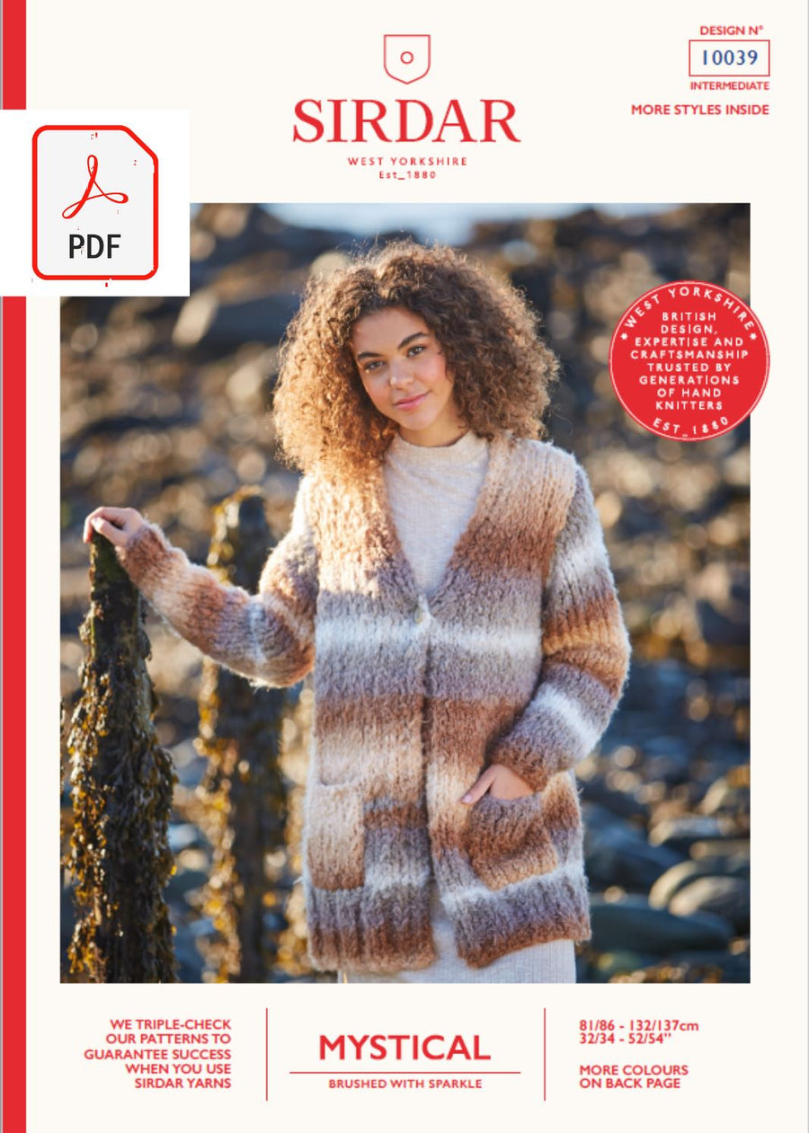 Sirdar 10039 Ladies Long Cardigan in Sirdar Mystical (PDF) Knit in a Box 