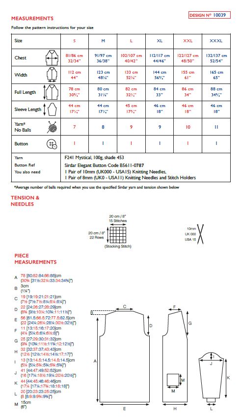 Sirdar 10039 Ladies Long Cardigan in Sirdar Mystical (PDF) Knit in a Box