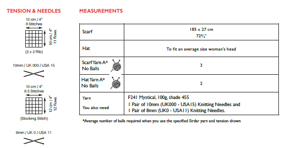Sirdar 10041 Scarf & Hat in Sirdar Mystical (PDF) Knit in a Box