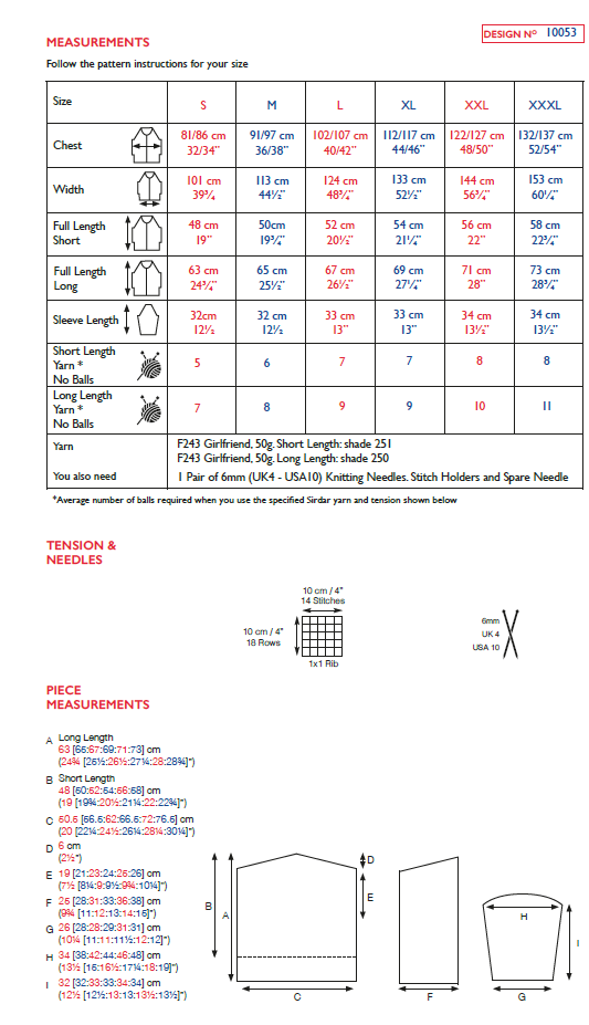 Sirdar 10053 Ladies Diagonal Rib Kimono in Sirdar Girlfriend (PDF) Knit in a Box