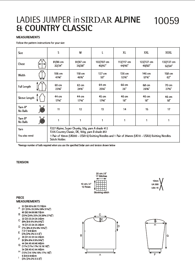 Sirdar 10059 Ladies Jumper in Sirdar Apline & Country Classic (PDF) Knit in a Box