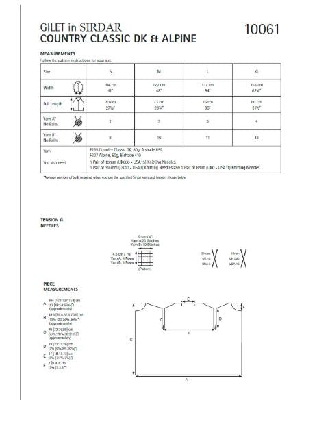 Sirdar 10061 Ladies Gilet in Sirdar Apline & Country Classic (PDF) Knit in a Box
